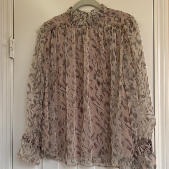 TCEC Tops - NWOT TCEC Mock Neck Elegant Women's Sheer Blouse - Pink Pattern Size S